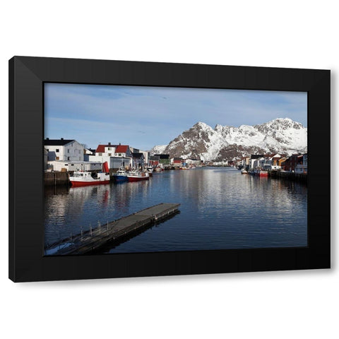 Henningsvaer Hafen  Lofoten im Winter Black Modern Wood Framed Art Print by Fischer, Rolf