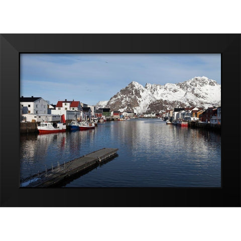 Henningsvaer Hafen  Lofoten im Winter Black Modern Wood Framed Art Print by Fischer, Rolf