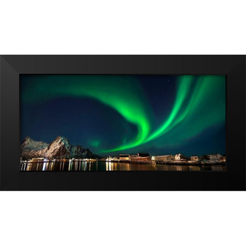 Nordlicht in Svolvaer Lofoten Black Modern Wood Framed Art Print by Fischer, Rolf