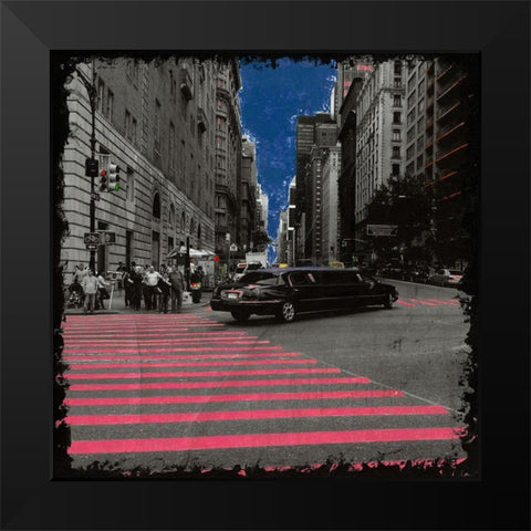 My Little Town Blue Black Modern Wood Framed Art Print by Simonutti, Riccardo