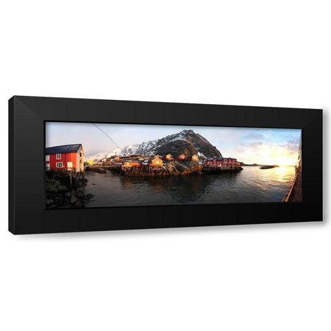 Alte Fischerhutten - Lofoten - Panorama Black Modern Wood Framed Art Print by Fischer, Rolf