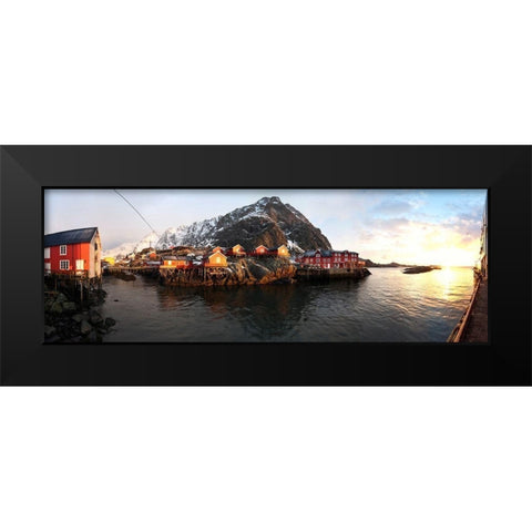 Alte Fischerhutten - Lofoten - Panorama Black Modern Wood Framed Art Print by Fischer, Rolf