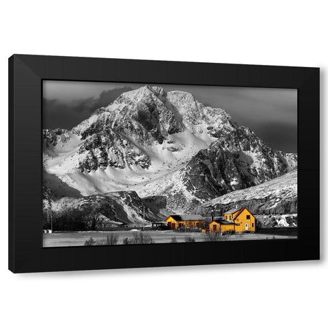 Lofoten Gelben Hauser Black Modern Wood Framed Art Print by Fischer, Rolf