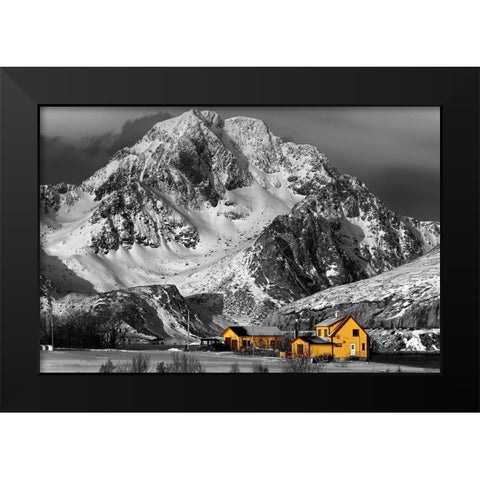Lofoten Gelben Hauser Black Modern Wood Framed Art Print by Fischer, Rolf