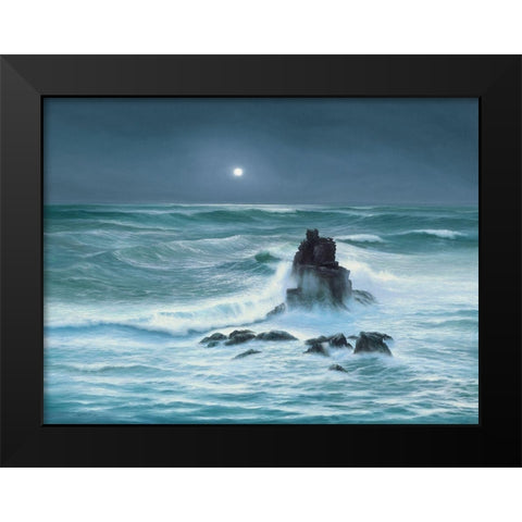 Amoured Knight Rock Lands End Cornwall Black Modern Wood Framed Art Print by Sim, John F