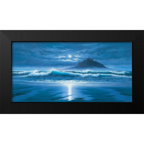 Moonlit St Michaels Mount Black Modern Wood Framed Art Print by Sim, John F