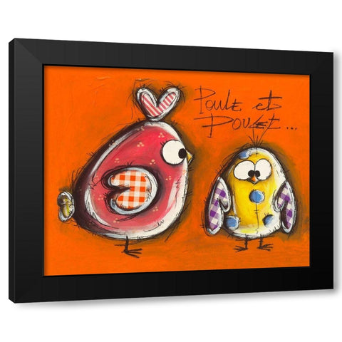 Poule et Poulet Black Modern Wood Framed Art Print with Double Matting by Mougin, Carine