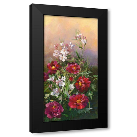Pivoines rouges et laurier Black Modern Wood Framed Art Print with Double Matting by Vernageau, Sylvie