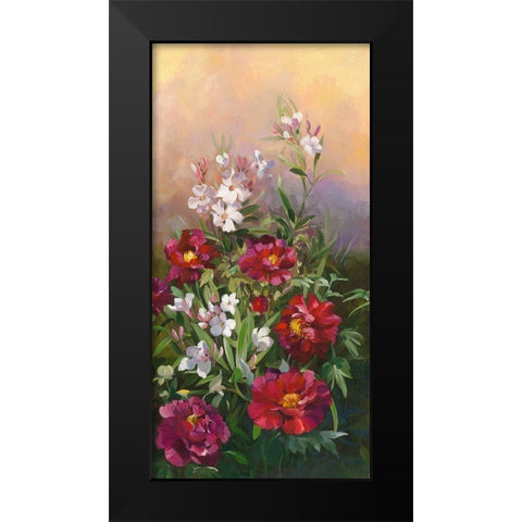 Pivoines rouges et laurier Black Modern Wood Framed Art Print by Vernageau, Sylvie