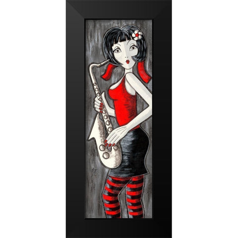 Brune au saxophone Black Modern Wood Framed Art Print by MIROTA