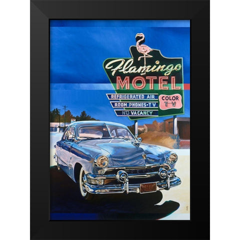 Flamingo Motel Black Modern Wood Framed Art Print by VAUTRIN