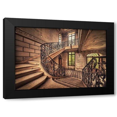 Living Stairs Black Modern Wood Framed Art Print by Haker, Matthias