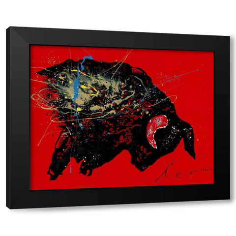 Toro Furia Black Modern Wood Framed Art Print with Double Matting by Bosboom, Leon