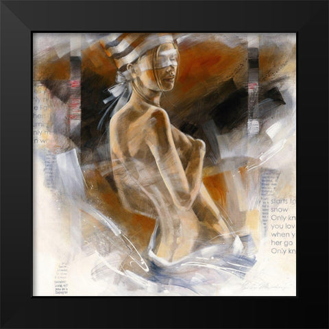 Girl with Striped Hat Black Modern Wood Framed Art Print by Meijering, Kitty