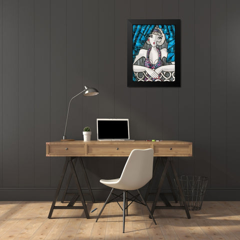 Rideaux bleus Black Modern Wood Framed Art Print by MIROTA