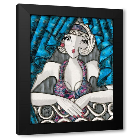 Rideaux bleus Black Modern Wood Framed Art Print with Double Matting by MIROTA