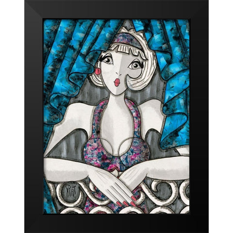 Rideaux bleus Black Modern Wood Framed Art Print by MIROTA