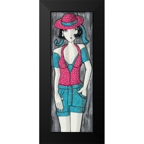 Short bleu chapeau rose Black Modern Wood Framed Art Print by MIROTA