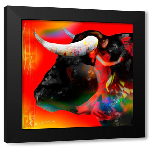 Cabeza de Toro Roja Black Modern Wood Framed Art Print with Double Matting by Bosboom, Leon