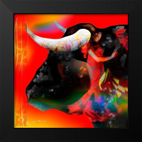 Cabeza de Toro Roja Black Modern Wood Framed Art Print by Bosboom, Leon