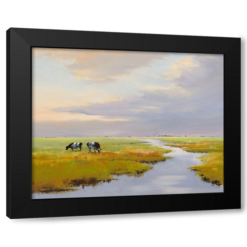 Grazing Cattle Black Modern Wood Framed Art Print with Double Matting by Groenhart, Jan
