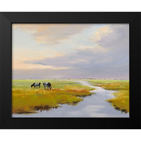 Grazing Cattle Black Modern Wood Framed Art Print by Groenhart, Jan
