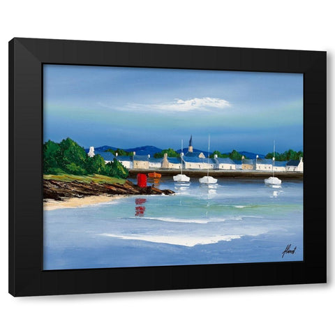 Port breton - Barques rouges Black Modern Wood Framed Art Print by Flanet, Frederic