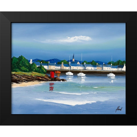 Port breton - Barques rouges Black Modern Wood Framed Art Print by Flanet, Frederic