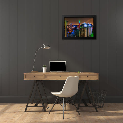 Duisburg Nacht Black Modern Wood Framed Art Print by Fischer, Rolf
