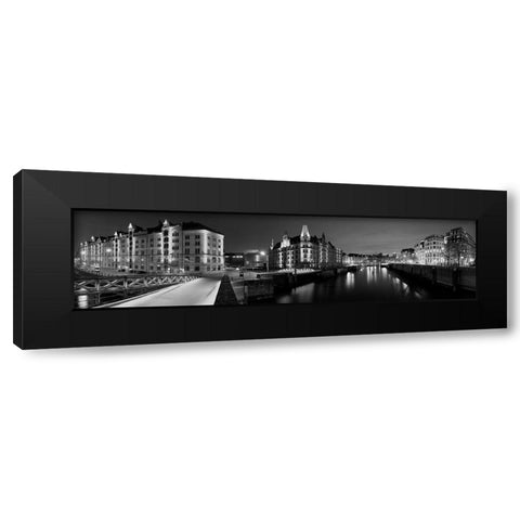 Speicherstadt Panorama Black Modern Wood Framed Art Print by Fischer, Rolf