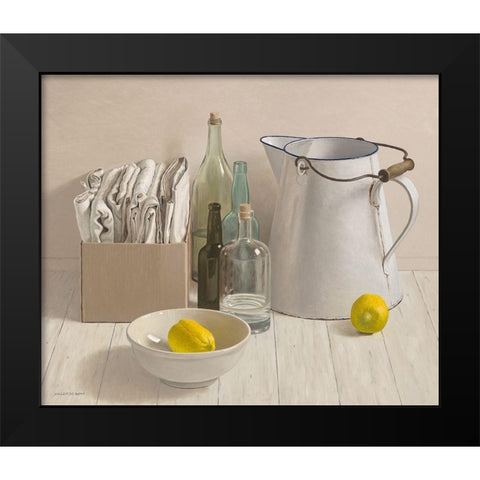 Big jug and 2 lemmons Black Modern Wood Framed Art Print by de Bont, Willem