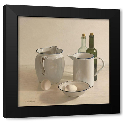 2 jugs-2 bottles-2 eggs and a bowl Black Modern Wood Framed Art Print with Double Matting by de Bont, Willem