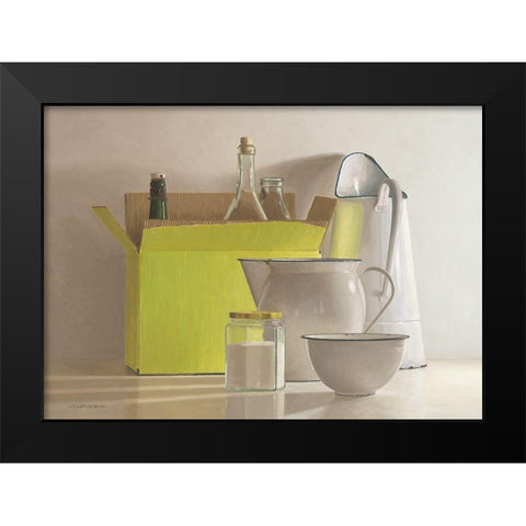 Still life with yellow box-bottles and  Black Modern Wood Framed Art Print by de Bont, Willem