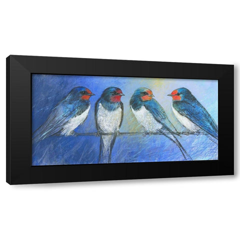 Swallows Black Modern Wood Framed Art Print by Botman, Loes