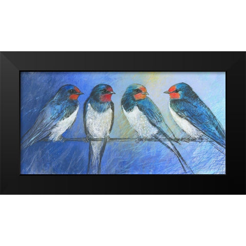 Swallows Black Modern Wood Framed Art Print by Botman, Loes