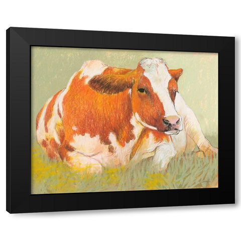 Cow in the Spring Black Modern Wood Framed Art Print by Botman, Loes