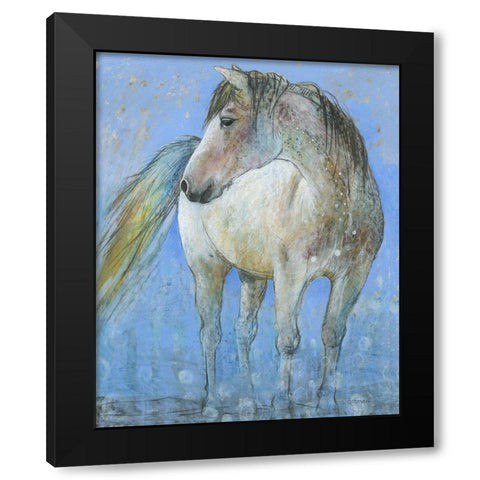 Horse Black Modern Wood Framed Art Print by Botman, Loes