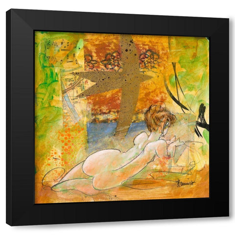 Aurore doree Black Modern Wood Framed Art Print with Double Matting by Hanniet, Marc