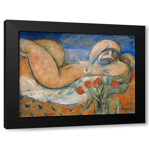 Lempreinte dune seconde Black Modern Wood Framed Art Print with Double Matting by Hanniet, Marc