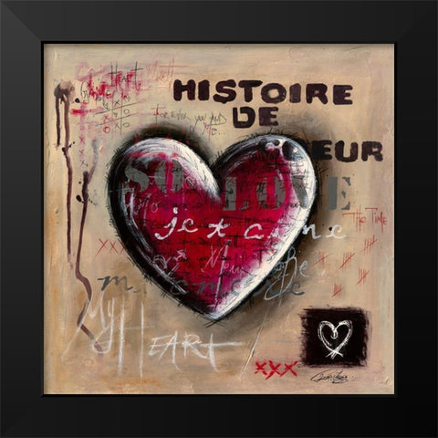Histoire de Coeursâ€¦ Black Modern Wood Framed Art Print by Mougin, Carine