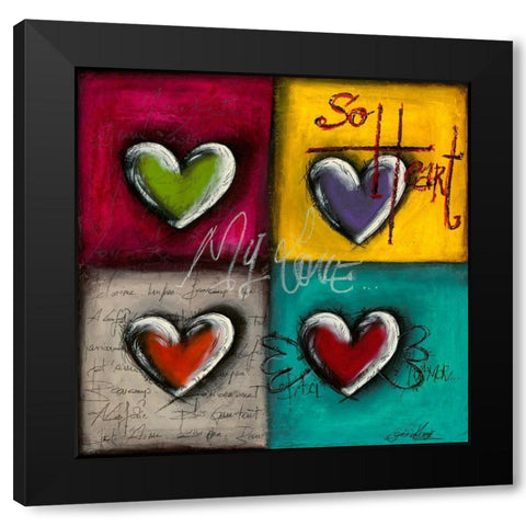 Coeurs en Couleurs II Black Modern Wood Framed Art Print by Mougin, Carine