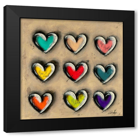 Colored Hearts I Black Modern Wood Framed Art Print with Double Matting by Mougin, Carine