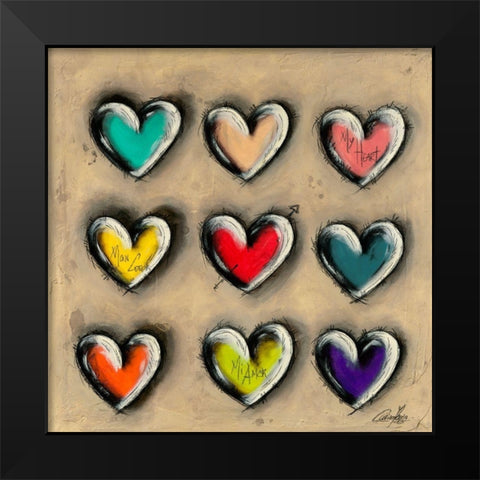 Colored Hearts I Black Modern Wood Framed Art Print by Mougin, Carine