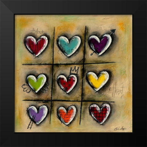 Colored Hearts II Black Modern Wood Framed Art Print by Mougin, Carine