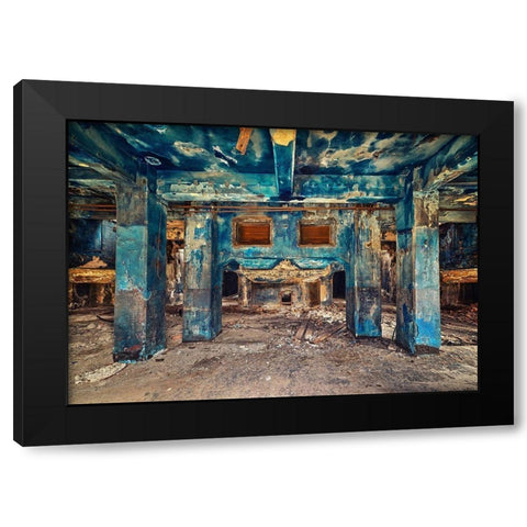 Blue Black Modern Wood Framed Art Print by Haker, Matthias