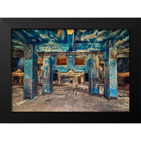 Blue Black Modern Wood Framed Art Print by Haker, Matthias