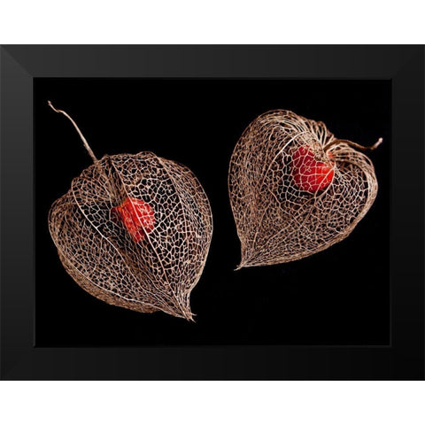 Lantern Hearts Black Modern Wood Framed Art Print by Weber, Matthias