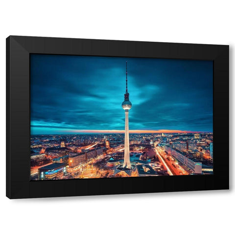 Berlin City Nights Black Modern Wood Framed Art Print with Double Matting by Haker, Matthias
