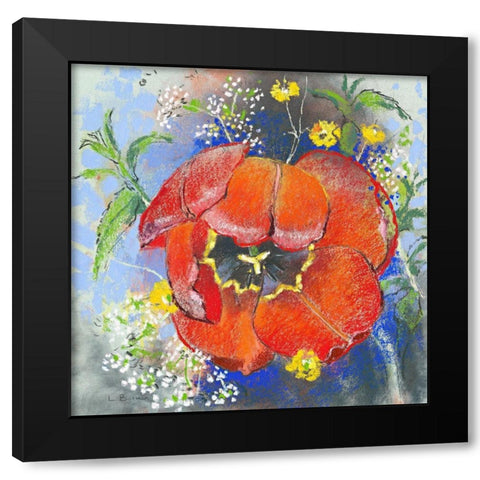 Rote Tulpe Black Modern Wood Framed Art Print with Double Matting by Botman, Loes