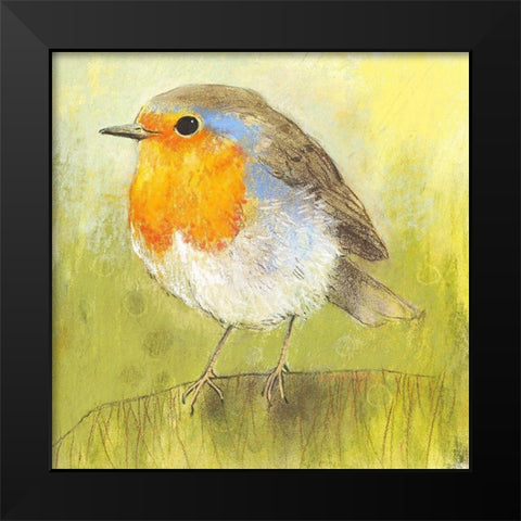 Rotkehlchen Black Modern Wood Framed Art Print by Botman, Loes